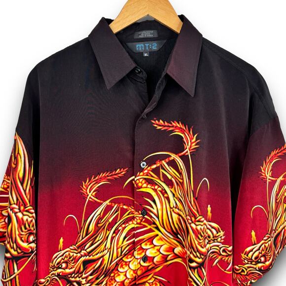Vintage Y2K MT:2 Fire Dragon Short Sleeve Button Front Shirt Black Red Size XL - Picture 2 of 7